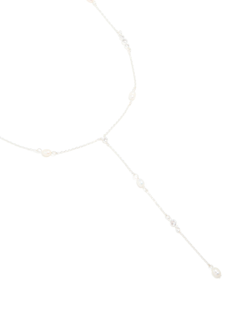Silver Plated Cubic Zirconia & Freshwater Pearl Dainty Y-Necklace