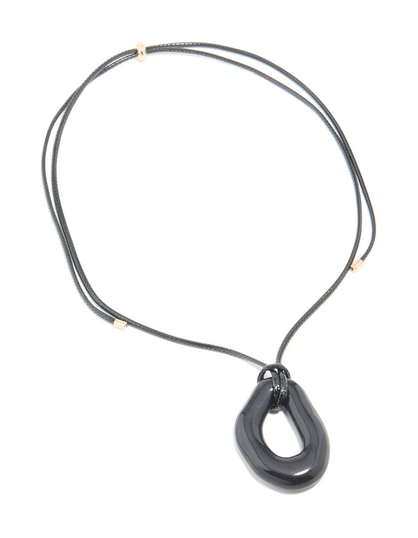 Black Acrylic Open Moltent Pendant Cord Necklace