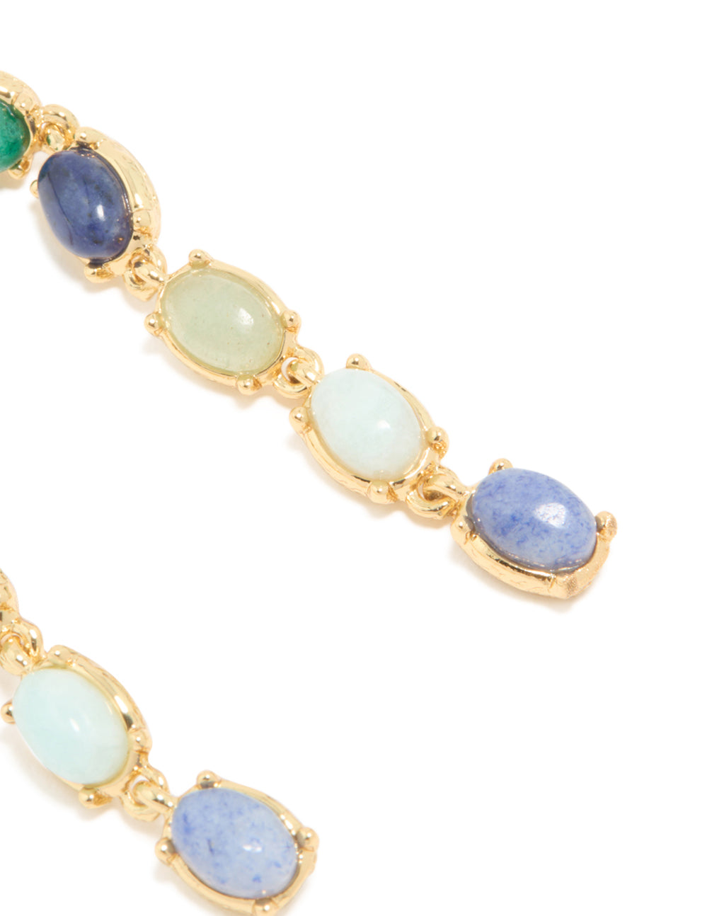 Gold Plated Oval Blue & Green Semi Precious Stone Hook Earrings