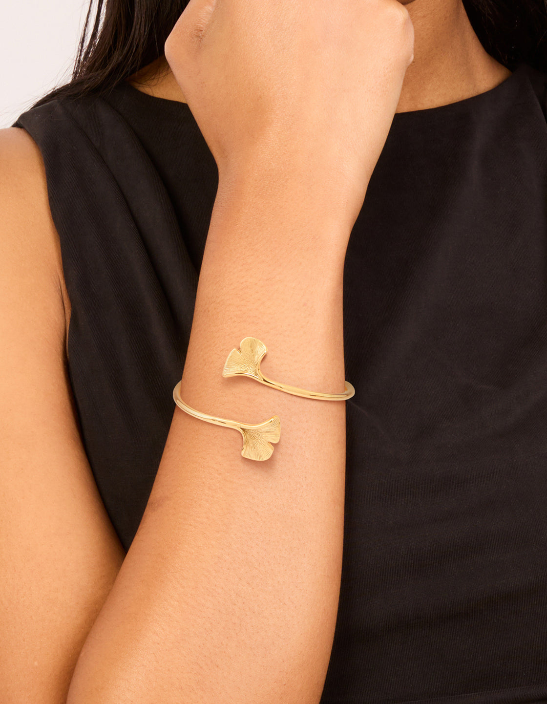 Waterproof Gold Plated Stainless Steel Open Leaf Wrist Cuff