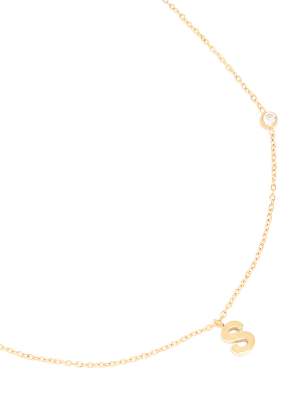 Waterproof Gold Plated Stainless Steel Letter S Dainty Pendant Necklace