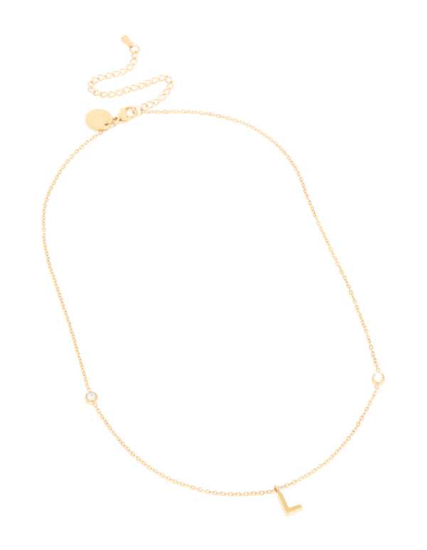 Waterproof Gold Plated Stainless Steel Letter L Dainty Pendant Necklace