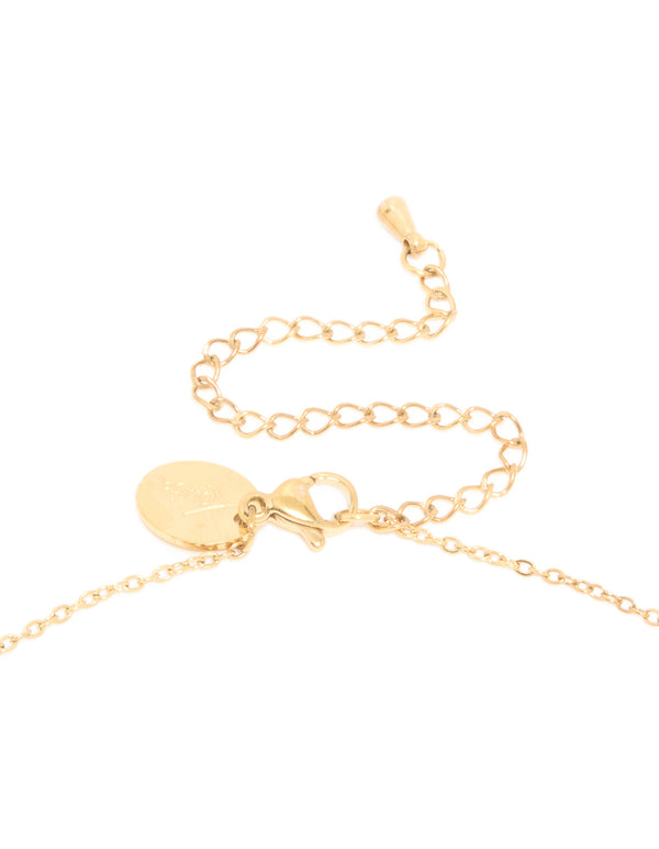 Elegant waterproof letter M initial pendant necklace in gold plated stainless steel in dainty style clasp detail view
