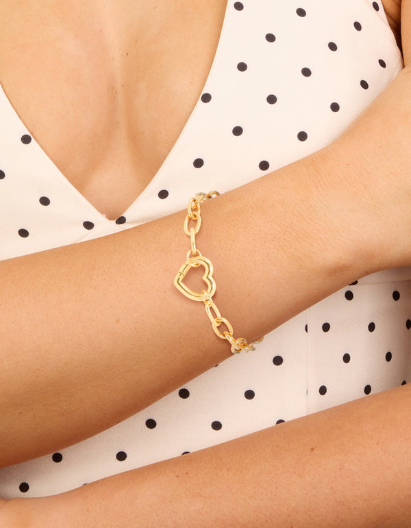 Waterproof Gold Plated Stainless Steel Chain Heart Clasp Bracelet