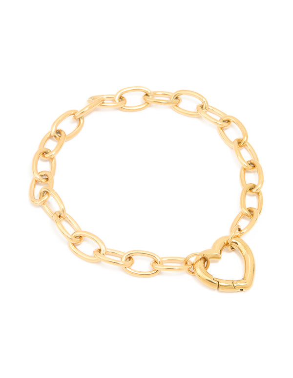 Waterproof Gold Plated Stainless Steel Chain Heart Clasp Bracelet