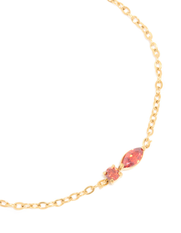 Waterproof Gold Plated Stainless Steel January Red Cubic Zirconia Birthstone Bracelet