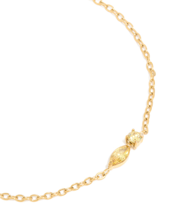 Waterproof Gold Plated Stainless Steel November Cubic Zirconia Birthstone Bracelet