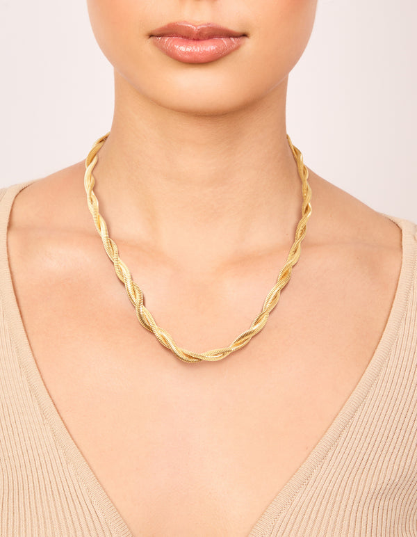 Waterproof Gold Plated Stainless Steel Snake Chain Twisted Necklace