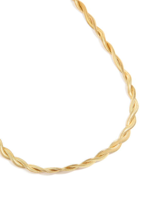 Waterproof Gold Plated Stainless Steel Snake Chain Twisted Necklace