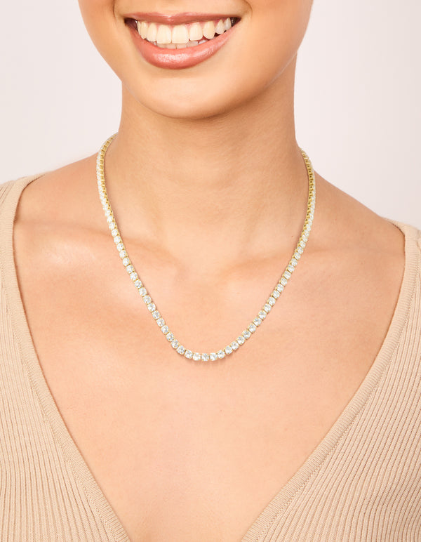 Waterproof Gold Plated Stainless Steel Cubic Zirconia Tennis Necklace