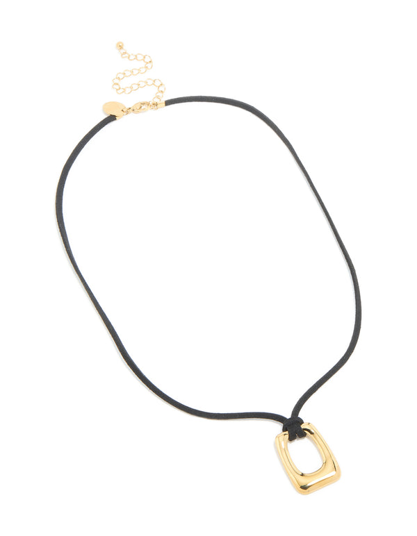 Waterproof Gold Plated Stainless Steel Rectangle Pendant Cord Necklace