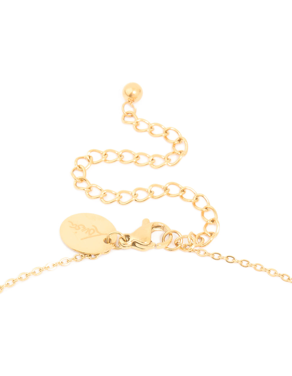Highlighting waterproof gold plated stainless steel ocean charm pendant with shell in dainty necklace clasp detail view