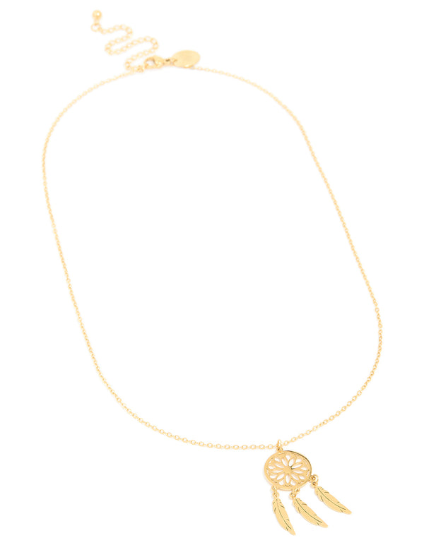 Waterproof Gold Plated Stainless Steel Dreamcatcher Necklace