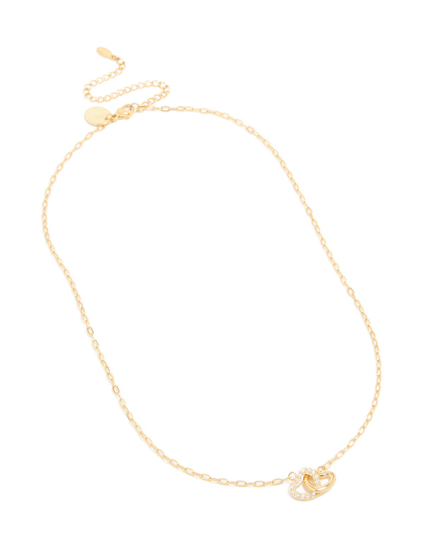 Waterproof Gold Plated Stainless Steel Interlocking Heart Pendant Necklace