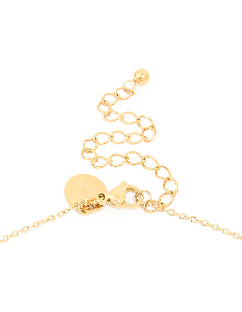 Explore this waterproof gold plated stainless steel sunburst necklace with celestial and statement style clasp detail view