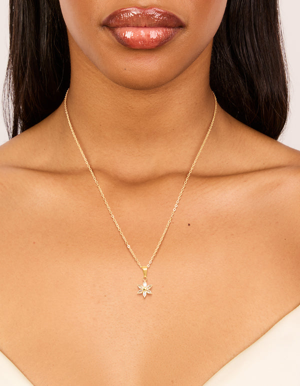 Waterproof Gold Plated Stainless Steel Cubic Zirconia Flower Pendant Necklace
