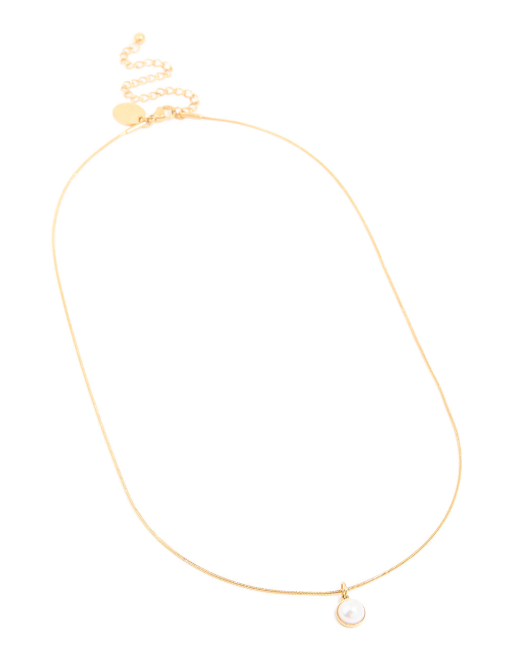 Designed with waterproof pendant necklace featuring stainless steel and freshwater pearl in gold plated finish front view