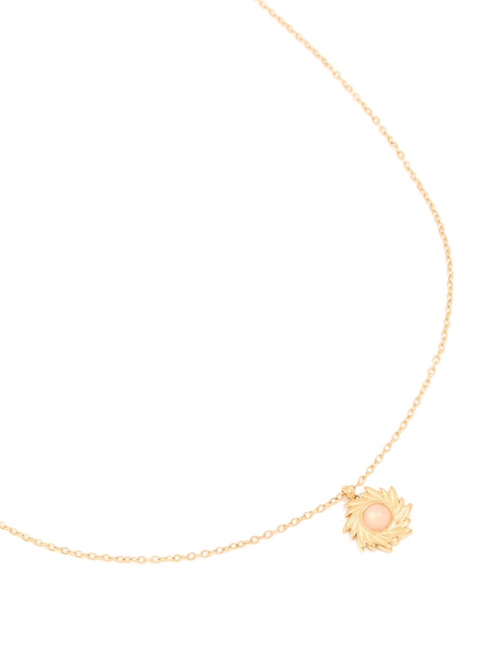 Waterproof Gold Plated Stainless Steel Pink Semi Precious Stone Sunray Necklace