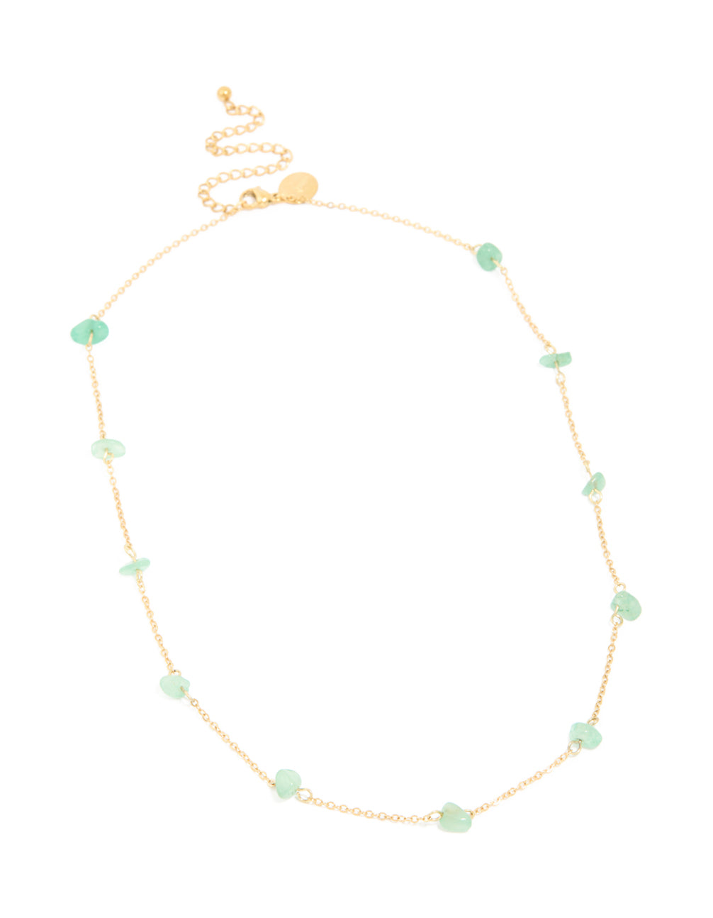 Waterproof Gold Plated Stainless Steel Green Semi Precious Stone Chip Necklace
