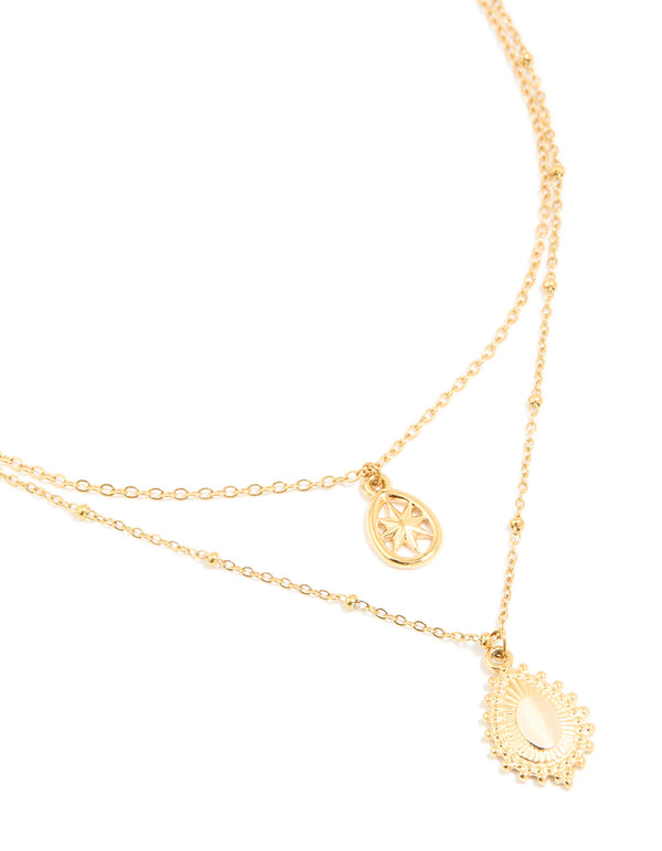 Waterproof Gold Plated Stainless Steel Pear Shaped & Celestial Layered Necklace