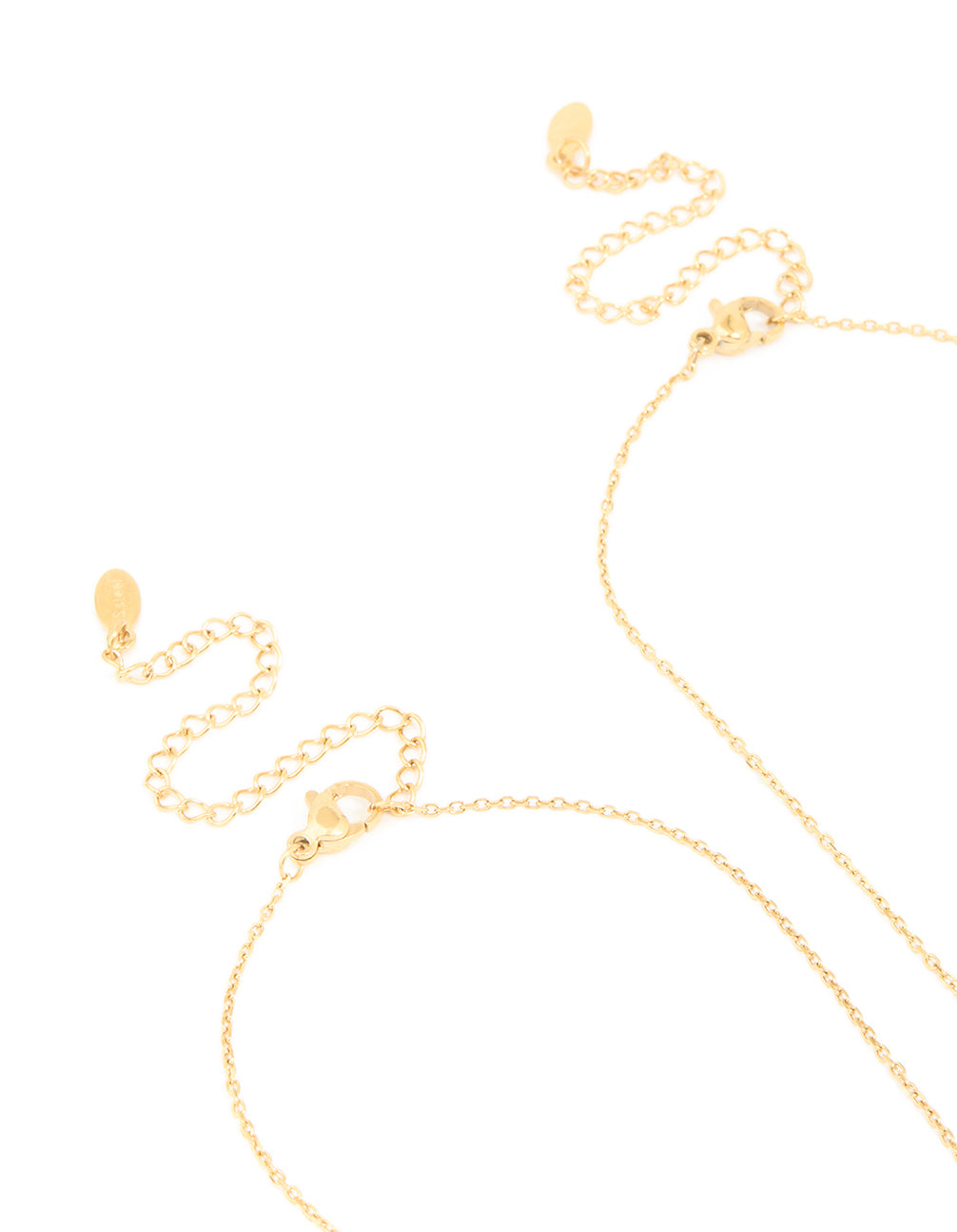 Highlighting waterproof gold plated stainless steel cubic zirconia necklaces 2-pack with pendant pear stone cut crystal dainty style clasp detail view