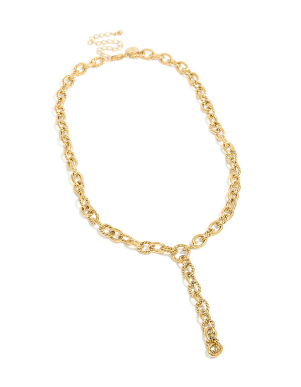 Waterproof Gold Plated Stainless Steel Chunky Chain Y-Necklace
