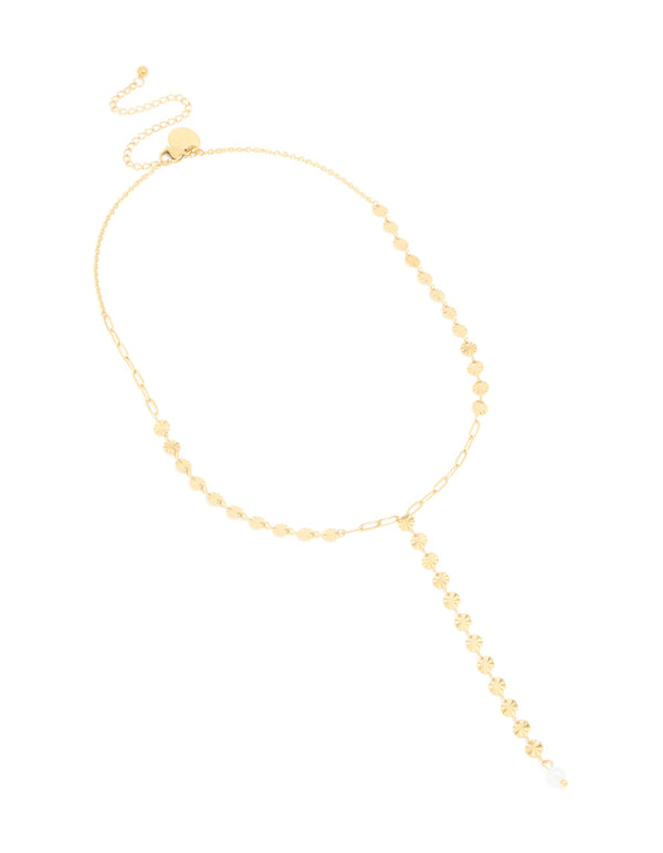 Waterproof Gold Plated Stainless Steel Disc Chain Y-Necklace