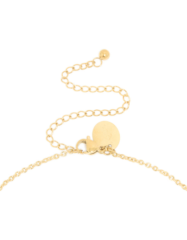 Crafted from waterproof gold plated stainless steel with disc Y-necklace clasp detail view