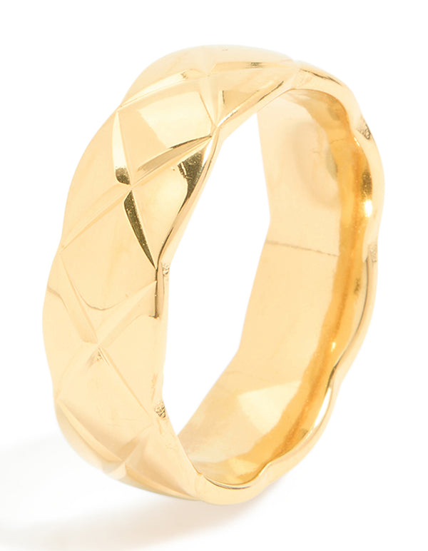 Designed with waterproof gold plated stainless steel crosshatch ring side detail view