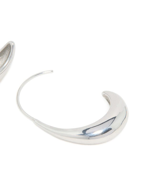 Waterproof stainless steel thick half hoop earrings in silver post detail view