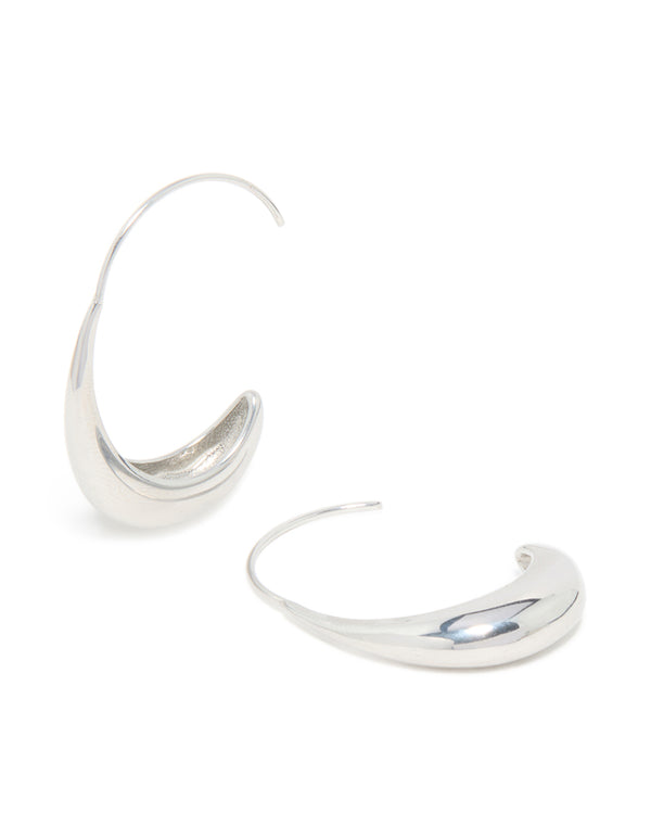 Showcasing waterproof stainless steel thick half hoop earrings in silver front view