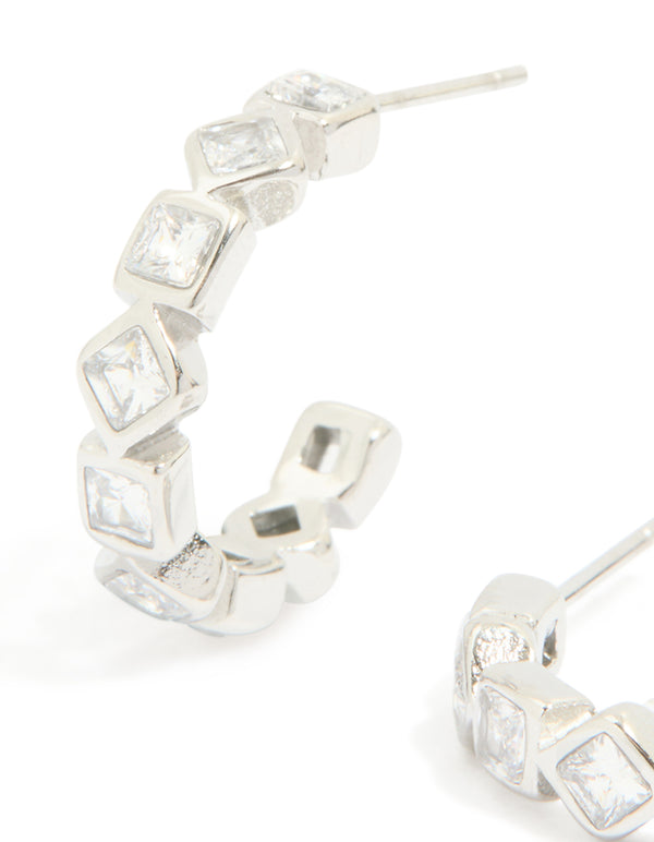Waterproof Stainless Steel Diamante Steel Half Hoop Earrings