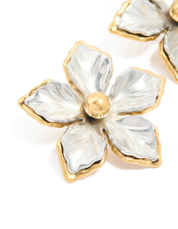 Waterproof Mixed Metal Plated Stainless Steel Statement FlowerStud Earrings