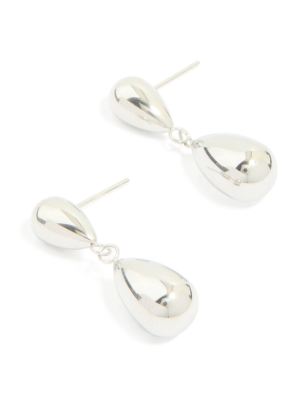 Crafted from waterproof stainless steel pear double drop earrings in silver front view
