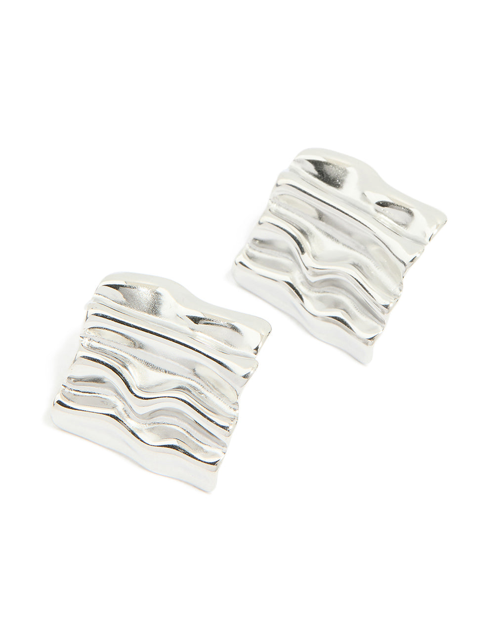 Waterproof Stainless Steel Textured Square Stud Earrings
