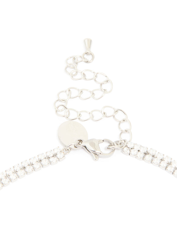 Waterproof Stainless Steel Cubic Zirconia Tennis Layered Necklace