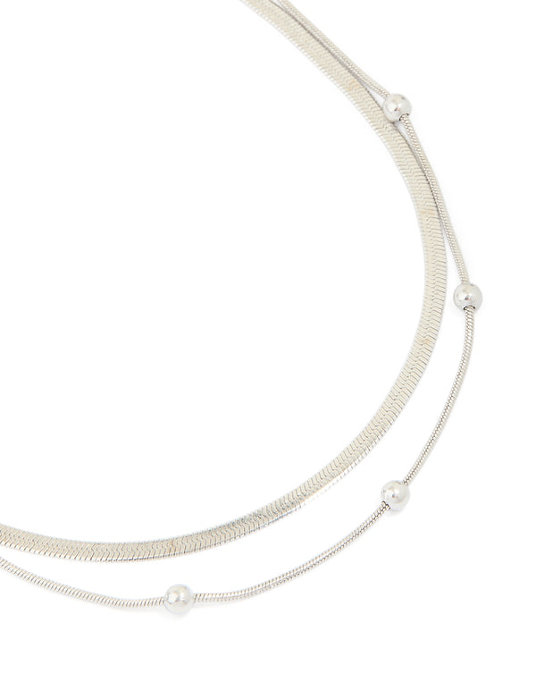 Waterproof Stainless Steel Snake Chain & Ball Charm Layered Necklace