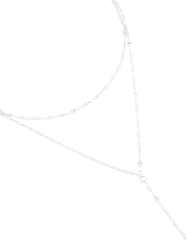 Discover this waterproof stainless steel multi layered chain Y-necklace in silver with dainty styling on neck view