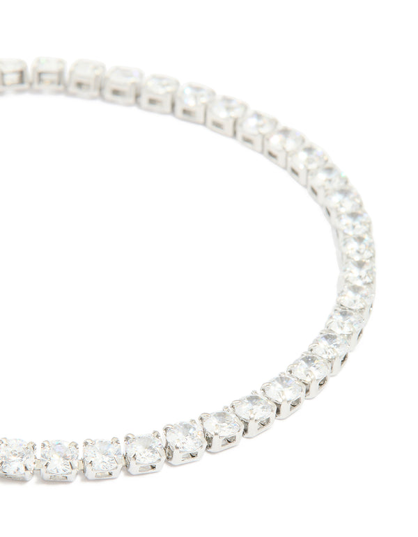 Beautifully crafted waterproof stainless steel tennis bracelet featuring cubic zirconia in silver close up view