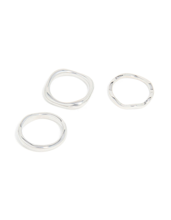 Elegant waterproof stainless steel organic rings 3-pack featuring statement design in silver front view