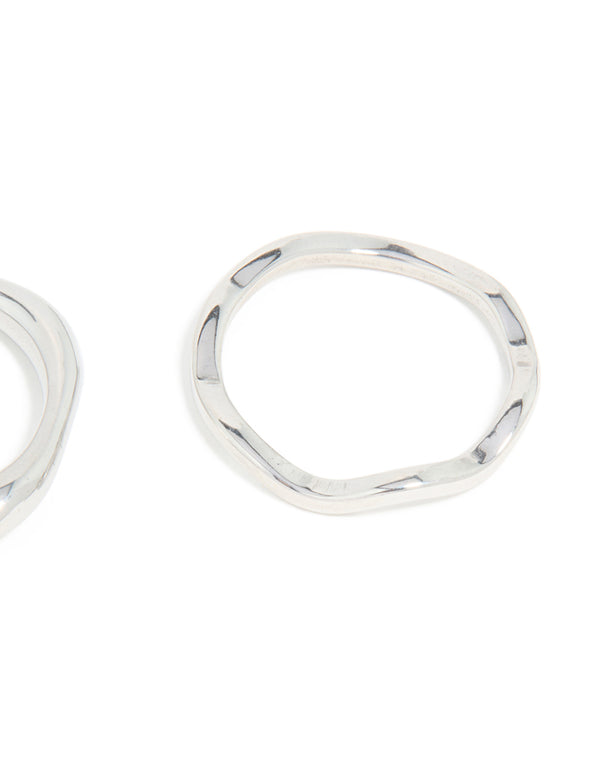 Featuring waterproof stainless steel organic rings 3-pack with statement design in silver side detail view