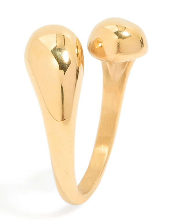 Elegantly showcasing waterproof gold plated stainless steel double teardrop wrap around ring in chunky style side detail view