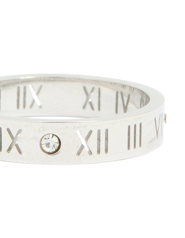 Waterproof Stainless Steel Cubic Zirconia Roman Numeral Ring