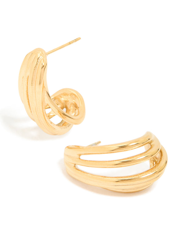 Waterproof Gold Plated Stainless Steel Layered Hoop Earrings