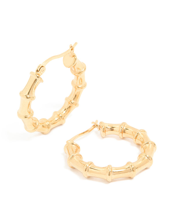 Waterproof Gold Plated Stainless Steel Textured Hoop Earrings 30 MM