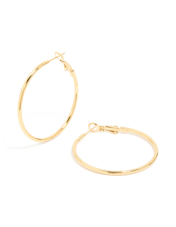 Elegant waterproof gold plated stainless steel statement hoop earrings front view