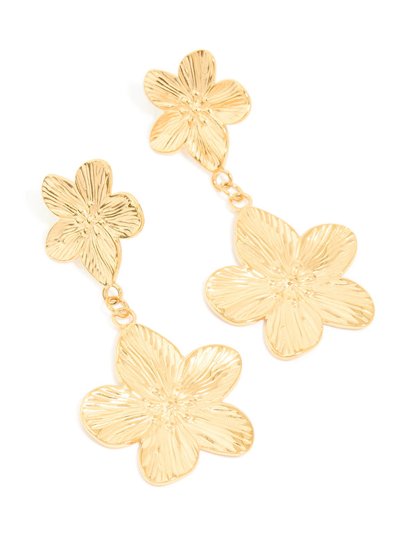 Waterproof Gold Plated Stainless Steel Flower Pearl Drop Earrings