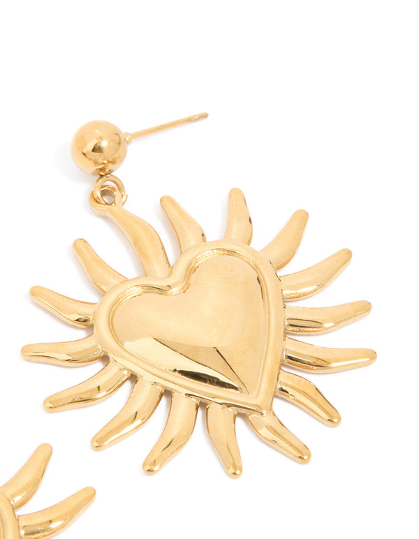 Waterproof Gold Plated Stainless Steel Heart Flower Statement Earrings