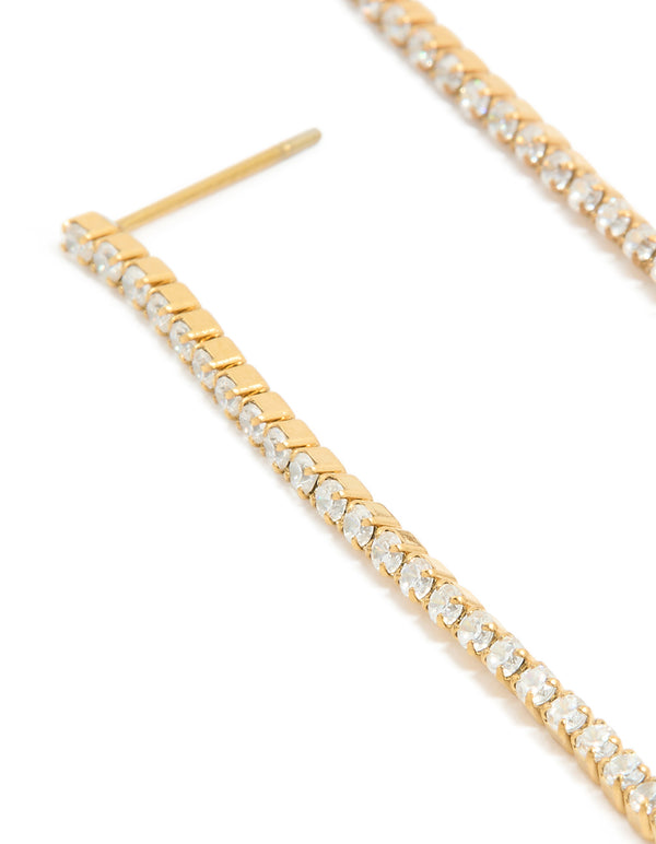 Waterproof Gold Plated Stainless Steel Pearl Diamante Cup Chain Drop Earrings