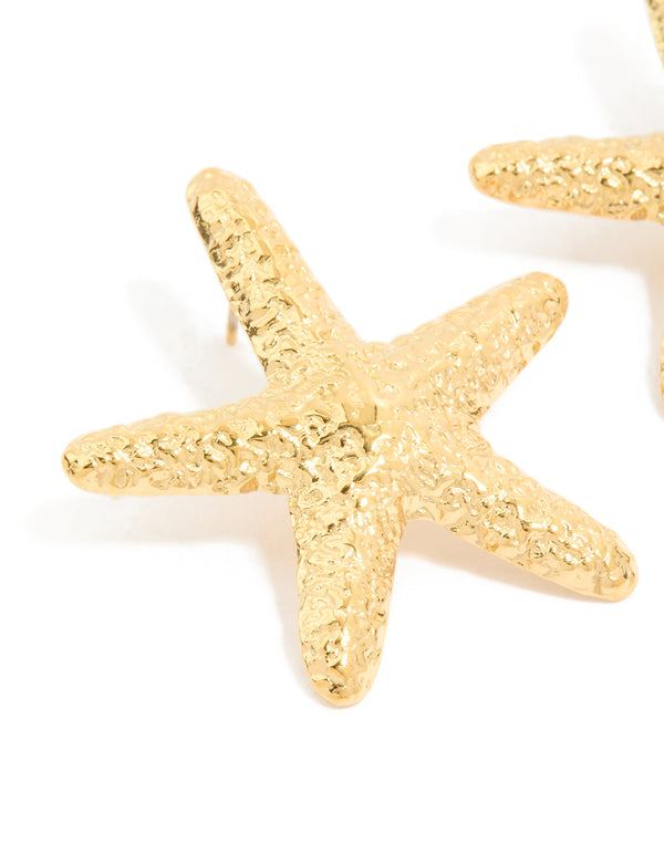 Waterproof Gold Plated Stainless Steel Statement Starfish Stud Earrings